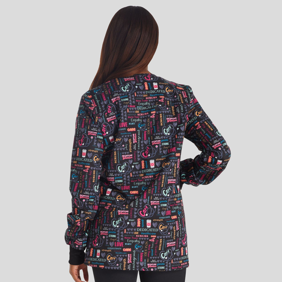 Women's Snap Front Nurse Power Print Scrub Jacket
