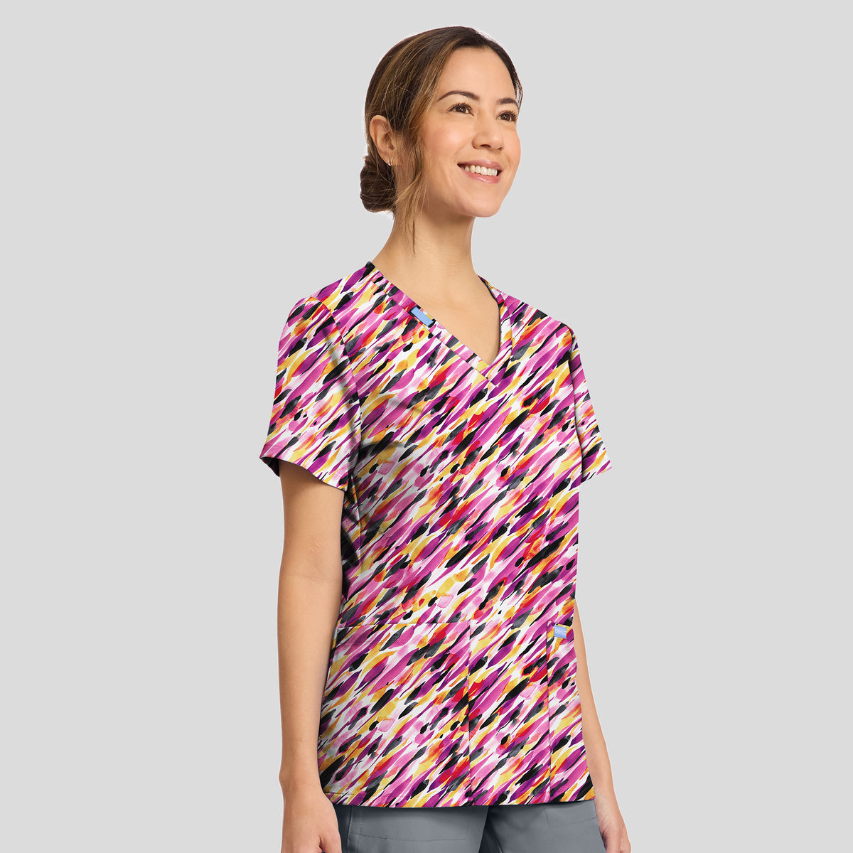 Women's Watercolor Marks Print Scrub Top