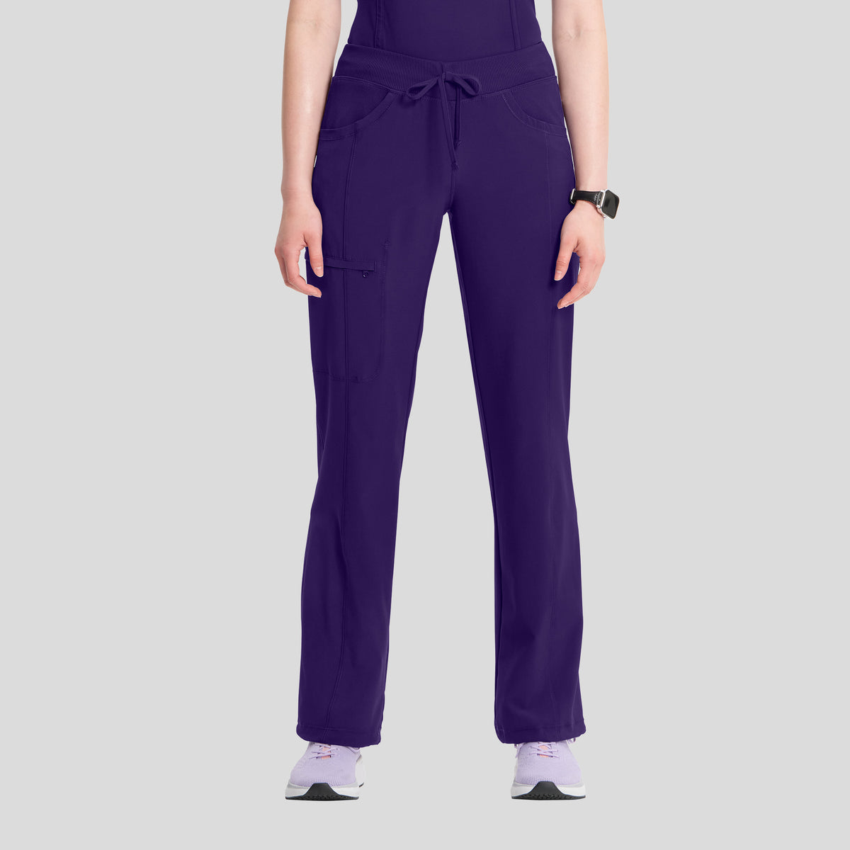 Rib Knit Drawstring Waist Scrub Pant | Grape