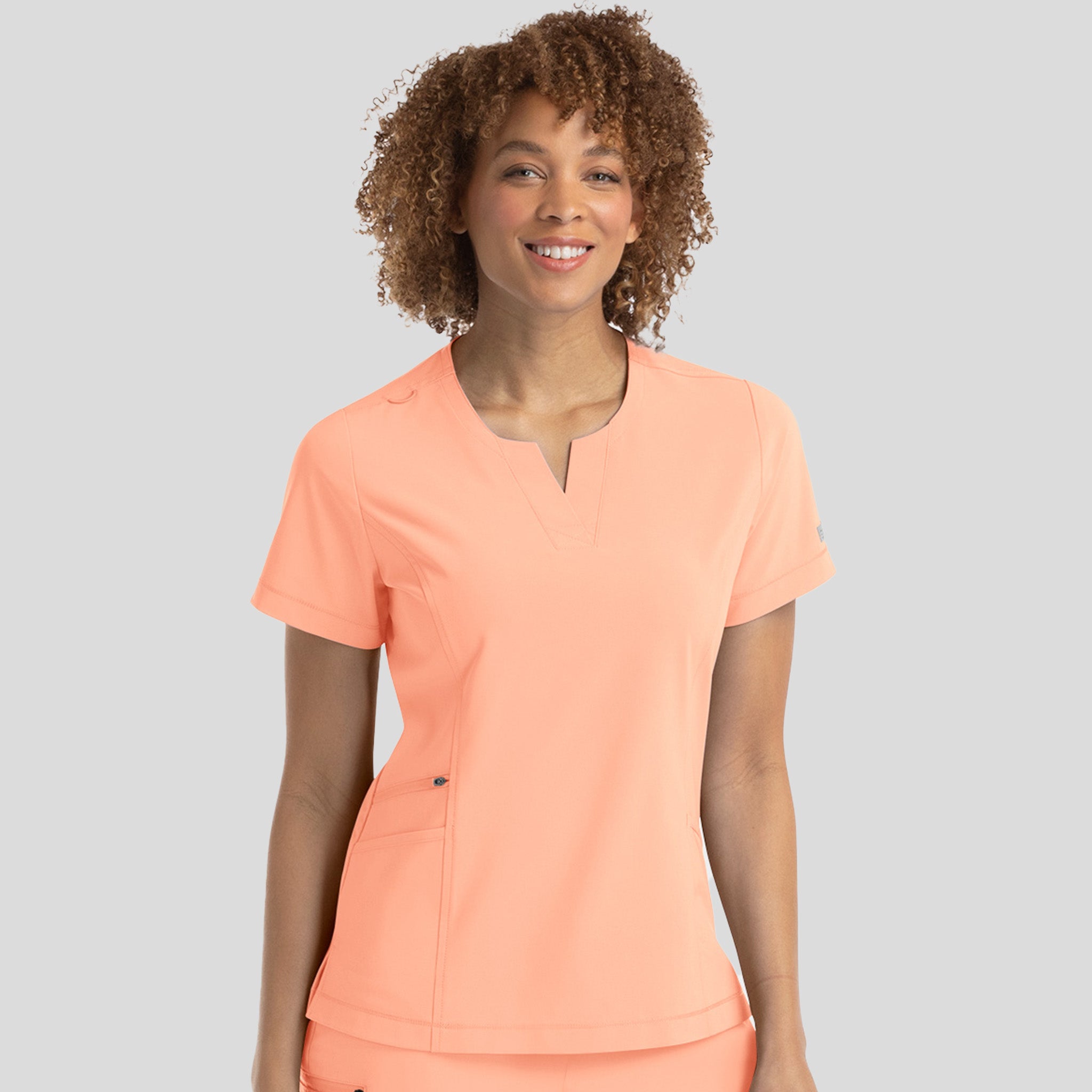 Notched Crew Neck Top | Peach Mousse
