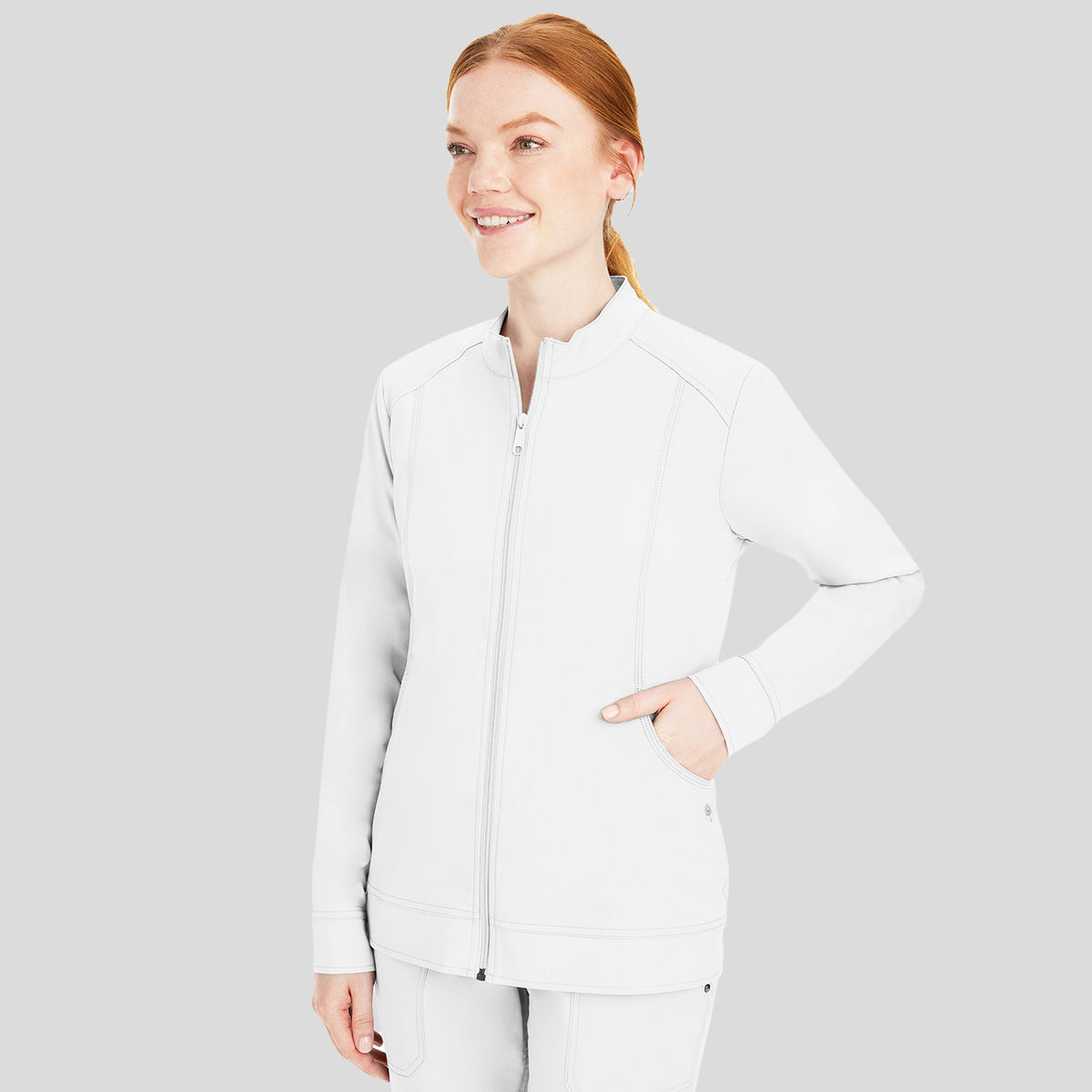 Dakota Zip Front Scrub Jacket | White