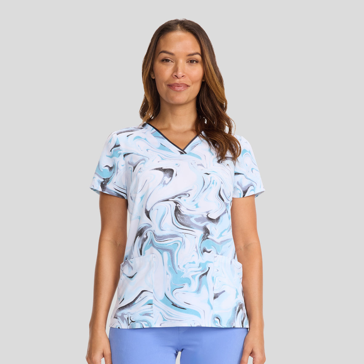 Amanda Washed Marble Print Scrub Top