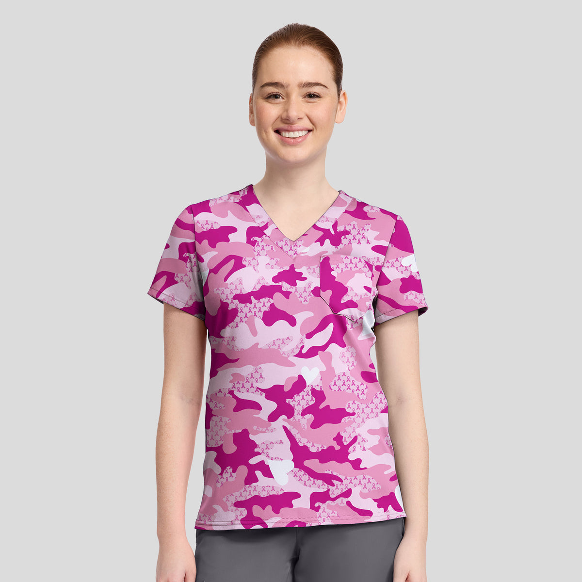 1-Pocket STRETCH V-Neck Print Scrub Top | Fierce Fighter