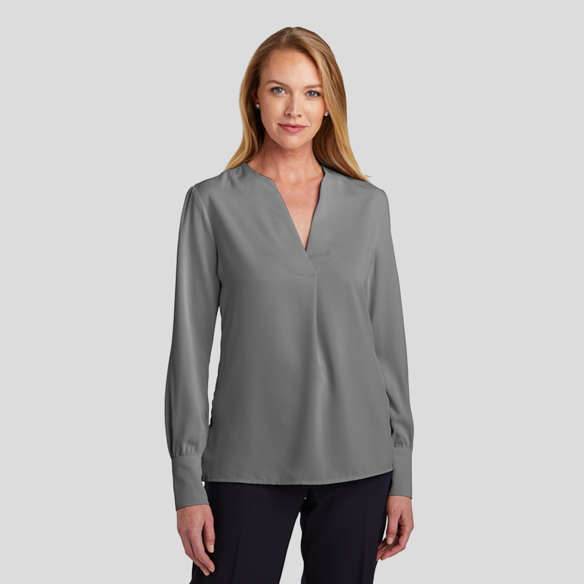 Womenβs Open-Neck Satin Blouse | Shadow Grey