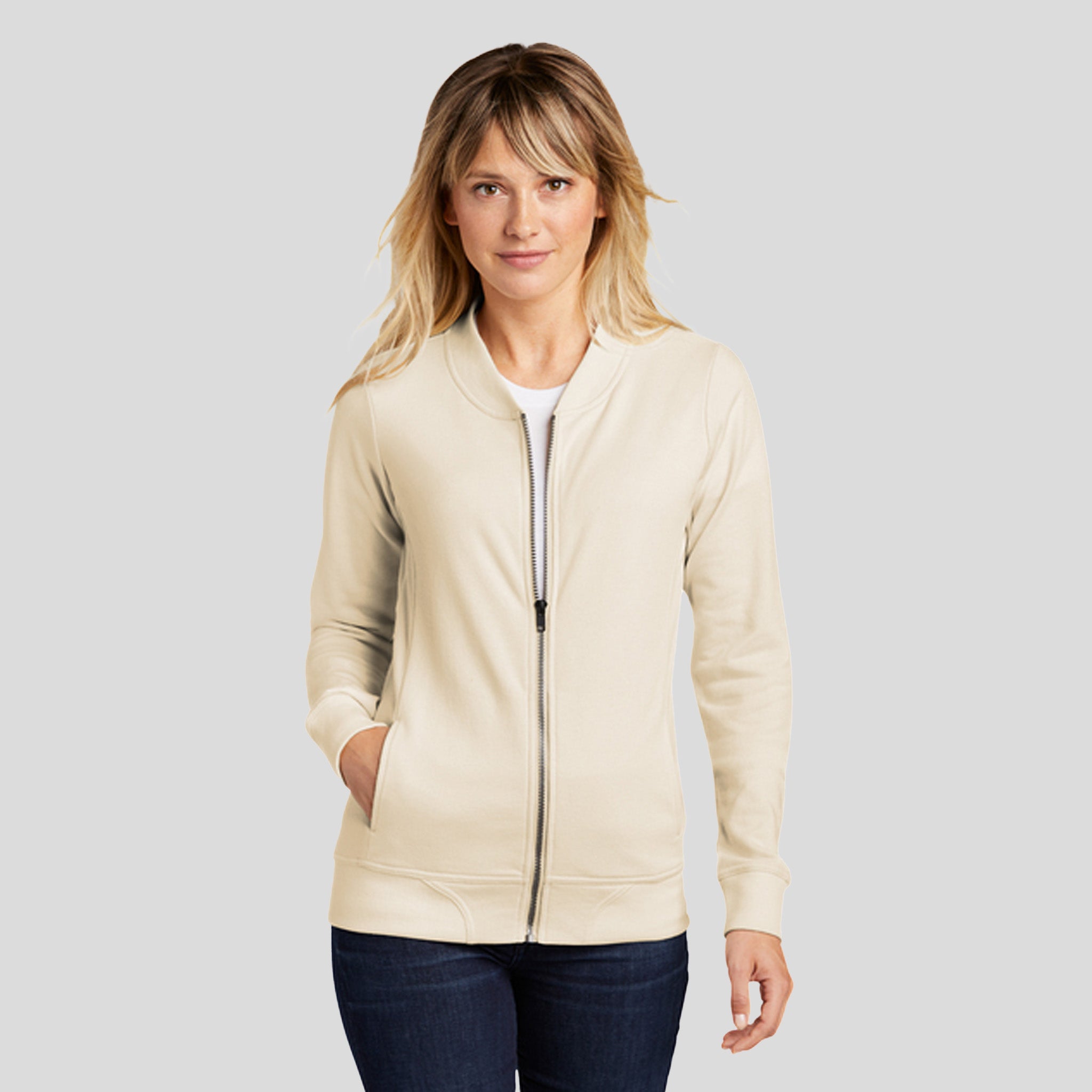 Women's Lightweight French Terry Bomber | Ecru