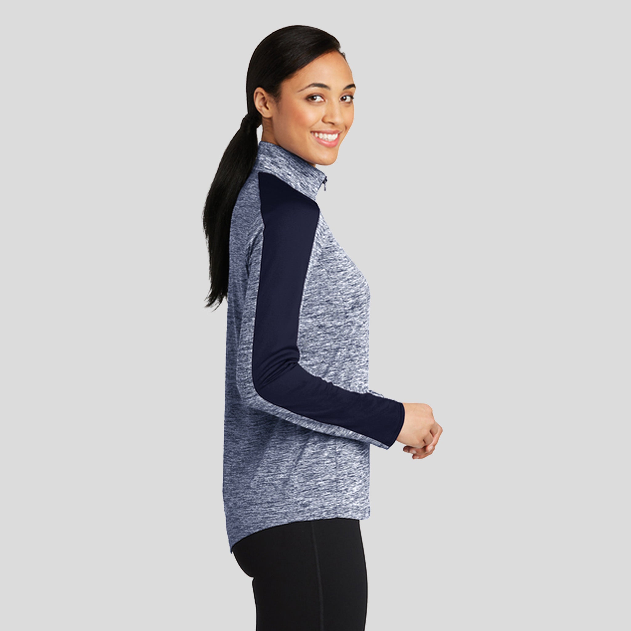 Women's PosiChargeยฎ Electric Heather Colorblock 1/4-Zip Pullover | True Navy Electric/True Navy