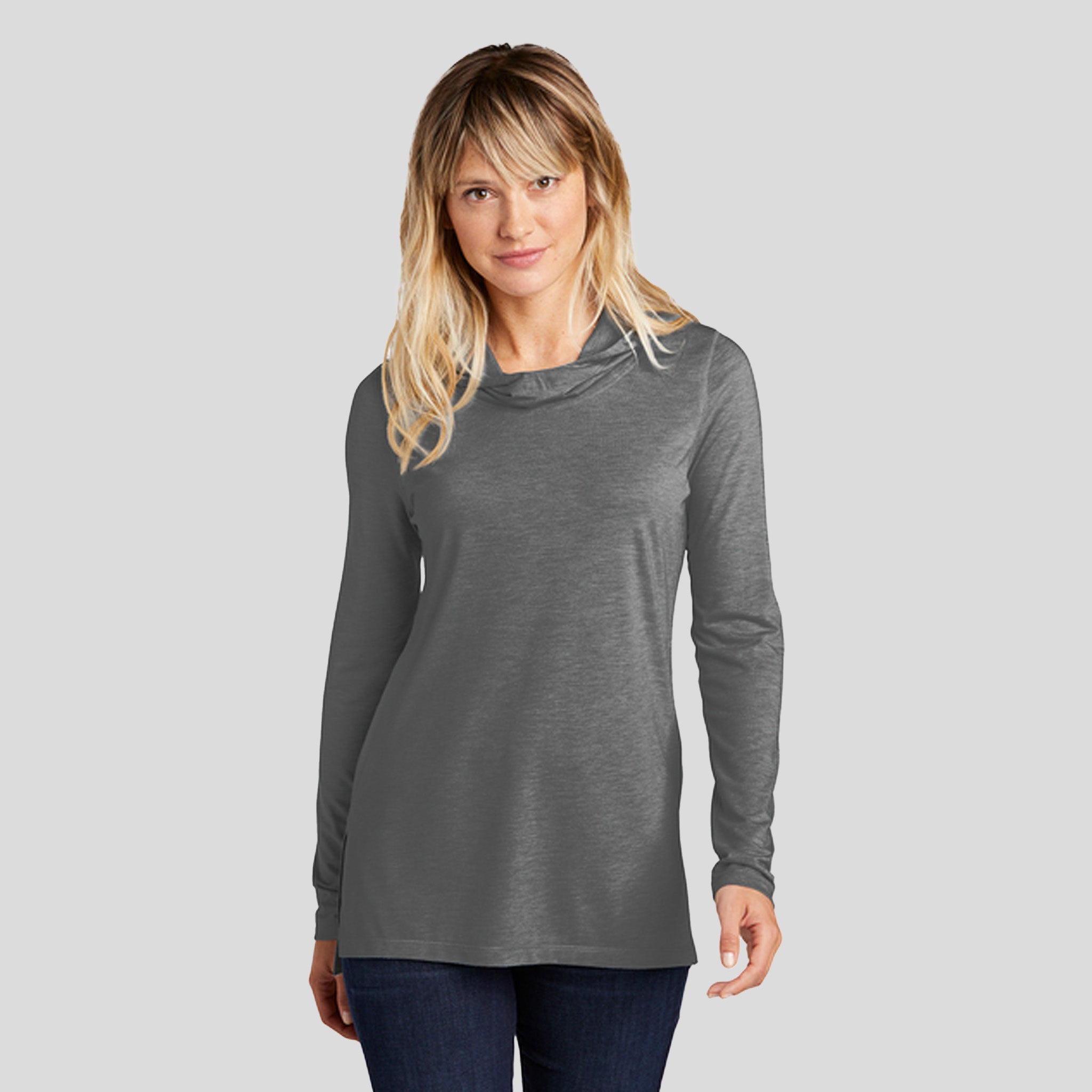 Women's PosiChargeยฎ Tri-Blend Wicking Long Sleeve Hoodie | Dark Grey Heather
