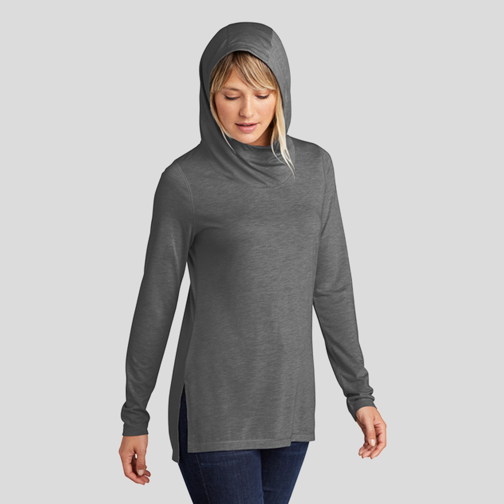 Women's PosiChargeยฎ Tri-Blend Wicking Long Sleeve Hoodie | Dark Grey Heather