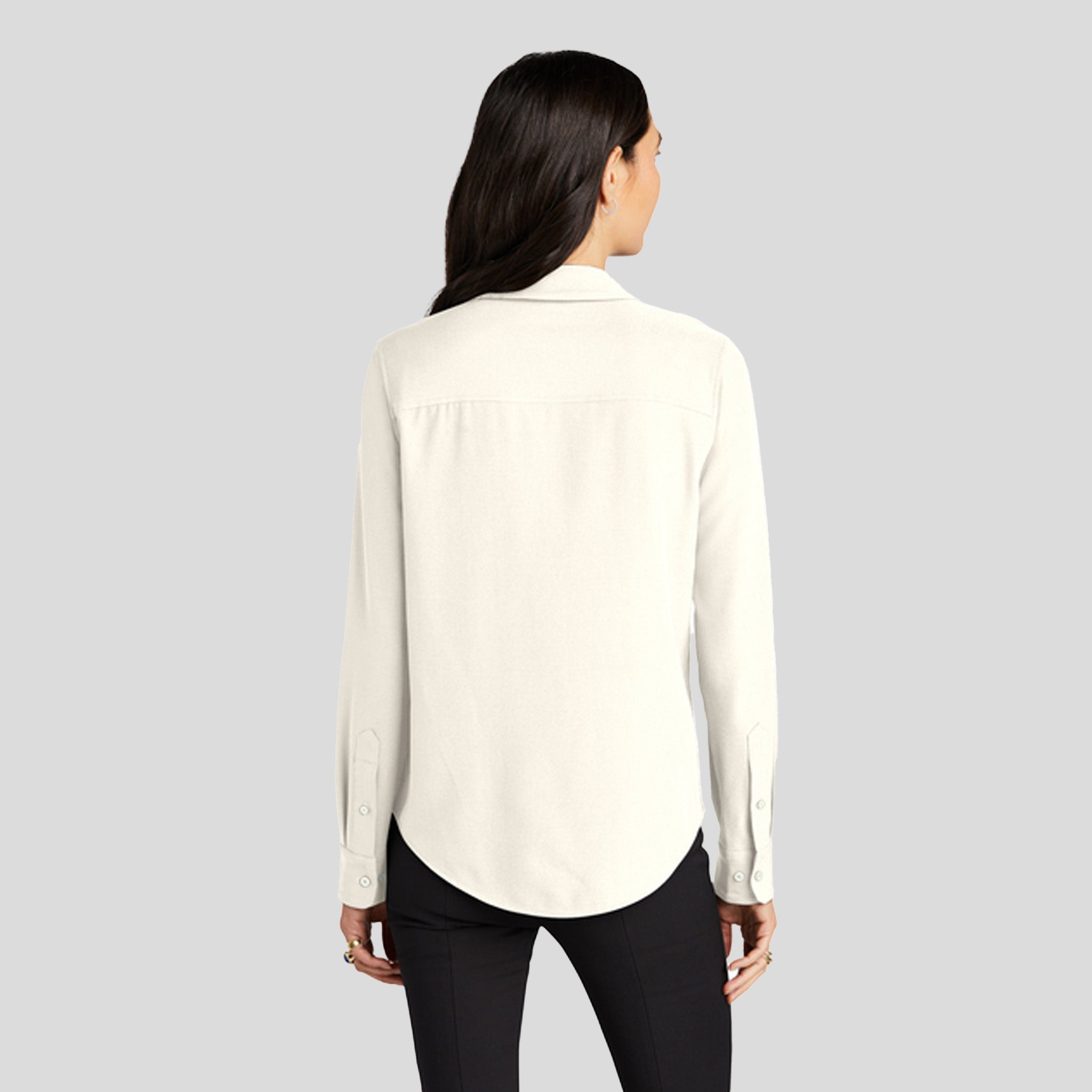 Women's Stretch Crepe Long Sleeve Camp Blouse | Ivory Chiffon
