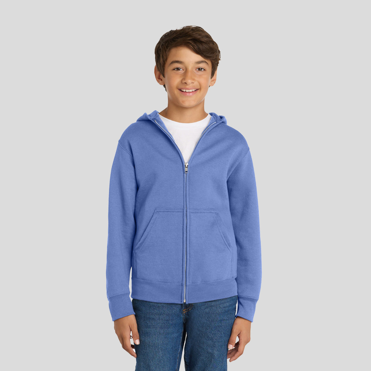 Youth Core Fleece Full-Zip Hooded Sweatshirt | Carolina Blue