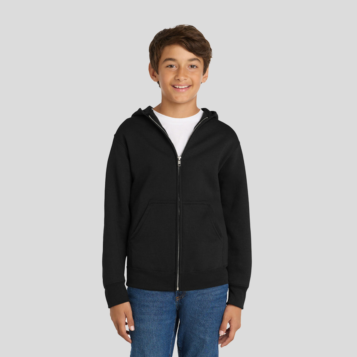 Youth Core Fleece Full-Zip Hooded Sweatshirt | Jet Black