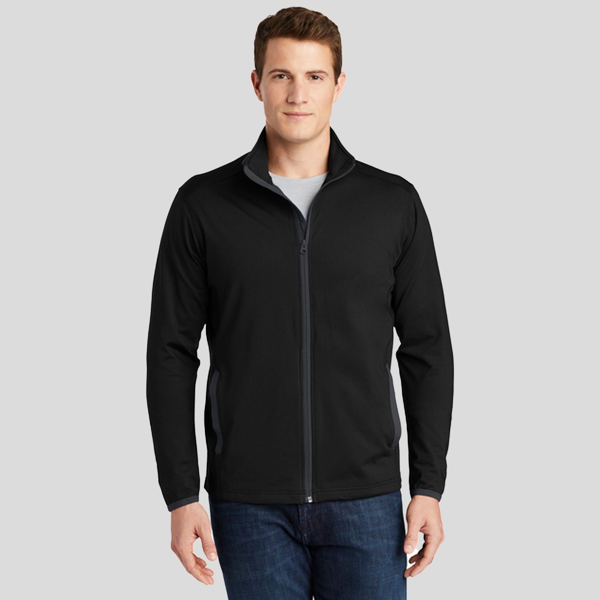 Sport-Wickยฎ Stretch Contrast Full-Zip Jacket | Black/Charcoal Grey