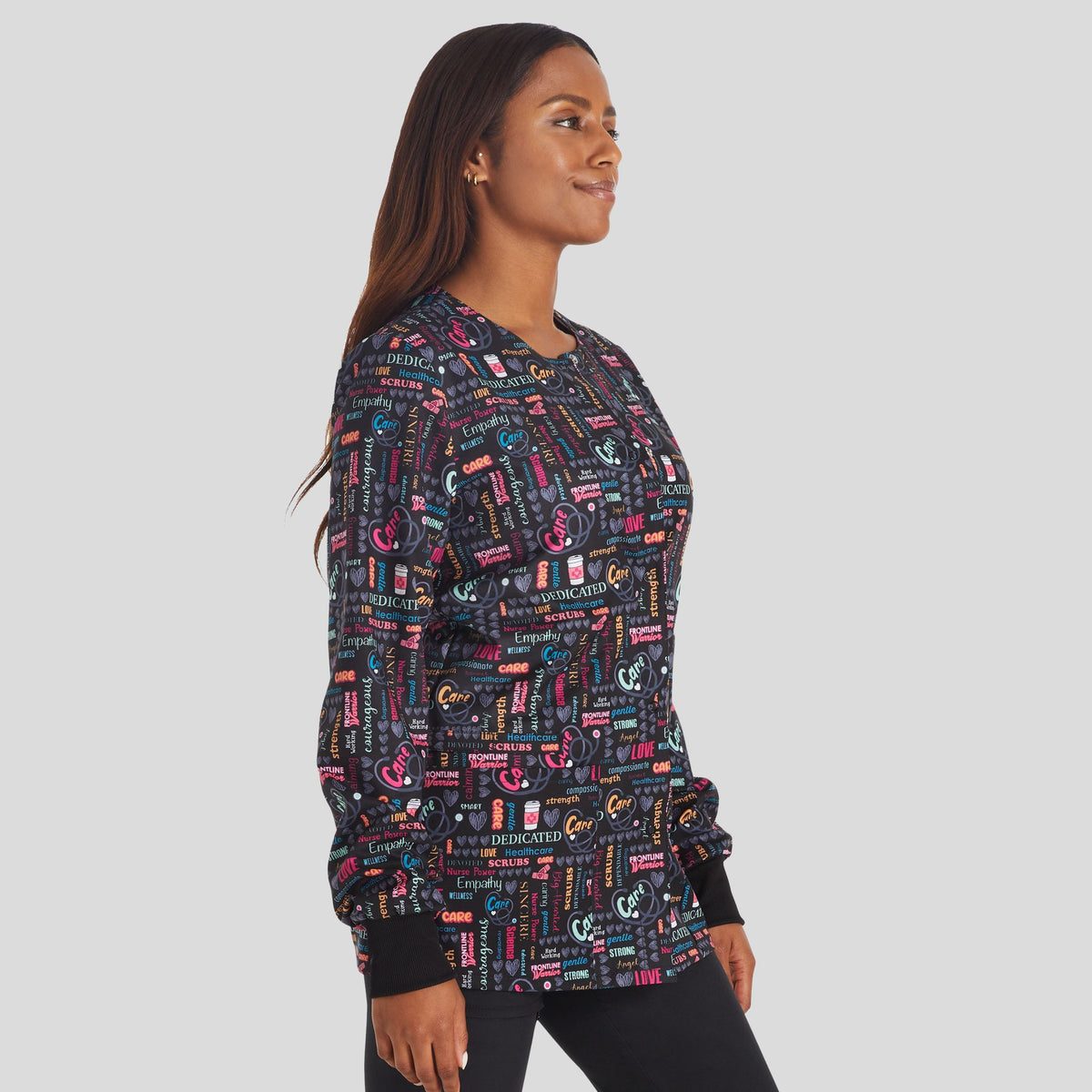 Women's Snap Front Nurse Power Print Scrub Jacket
