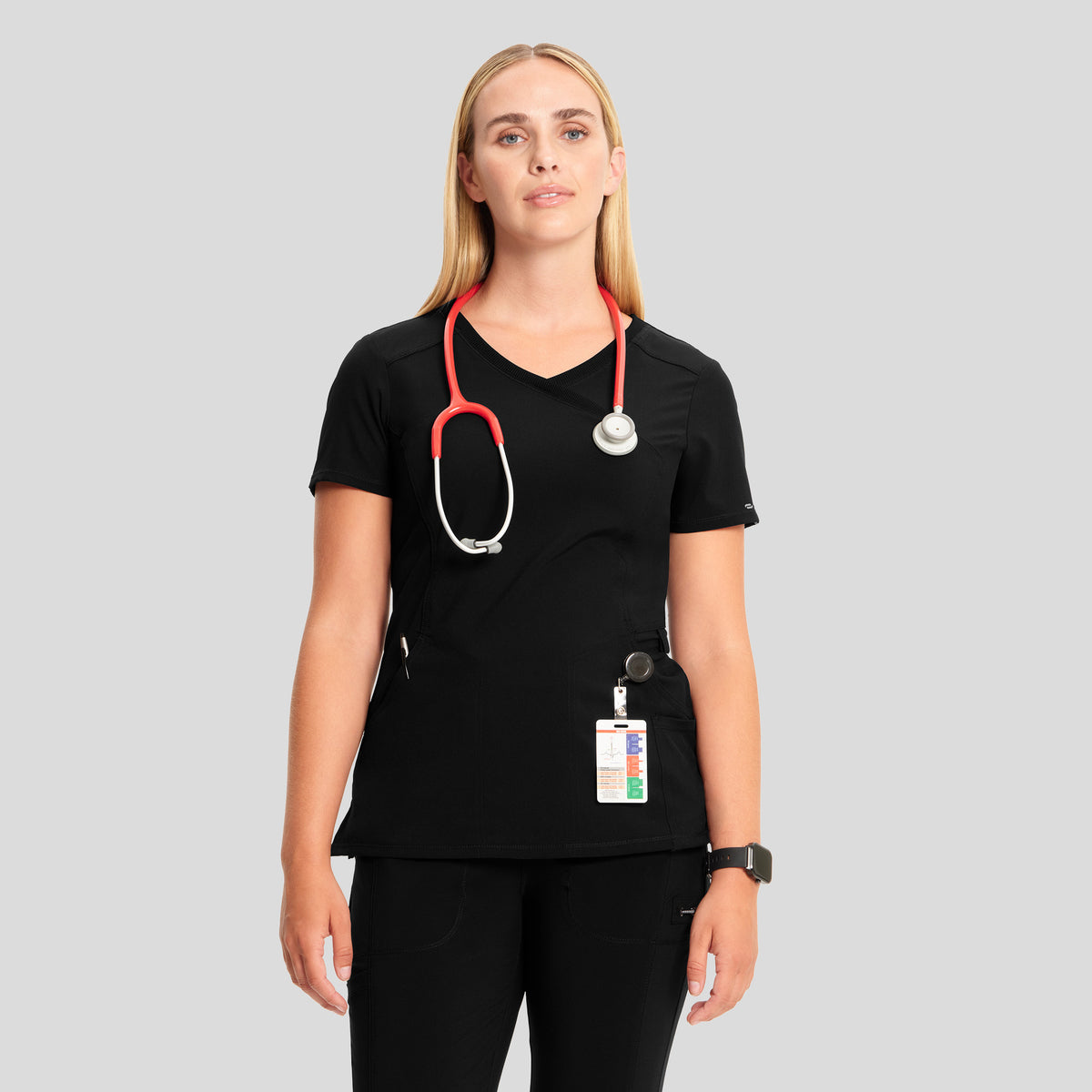 Infinity Mock Wrap Solid Scrub Top | Black