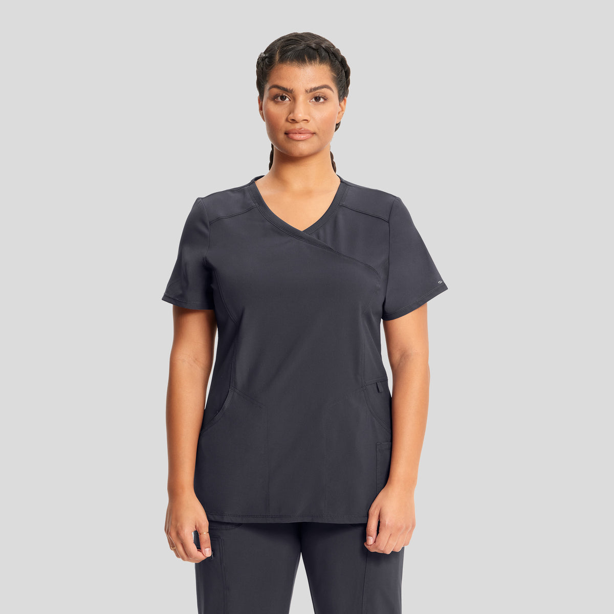 Infinity Mock Wrap Solid Scrub Top | Pewter