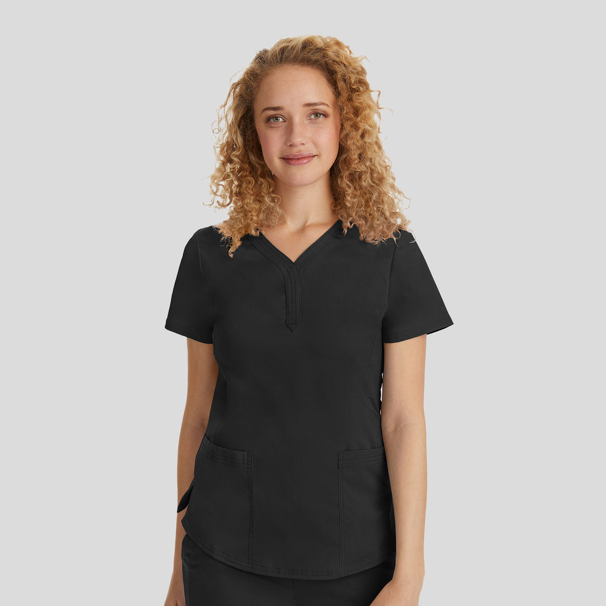 Jane Y-Neck Scrub Top | Black