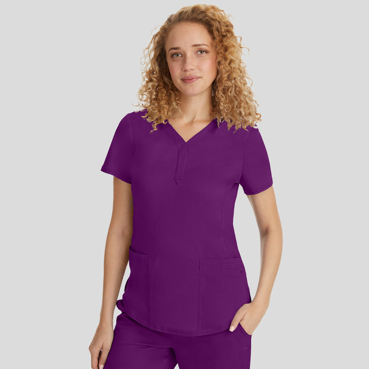 Jane Y-Neck Scrub Top | Eggplant