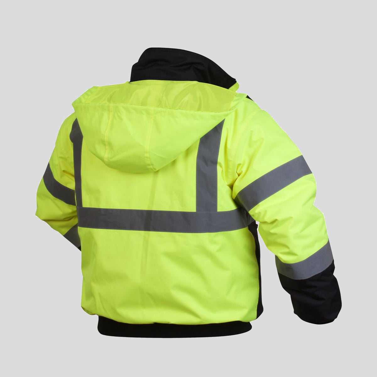 RJ3210T Hi Vis Yellow Black Bottom Bomber Safety Jacket – Tall Length – Quilted Lining – Type R – Class 3