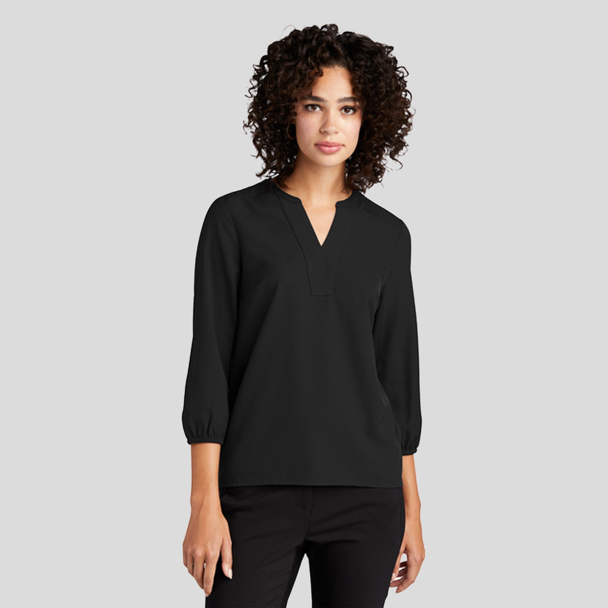 Women's Stretch Crepe 3/4-Sleeve Blouse | Deep Black