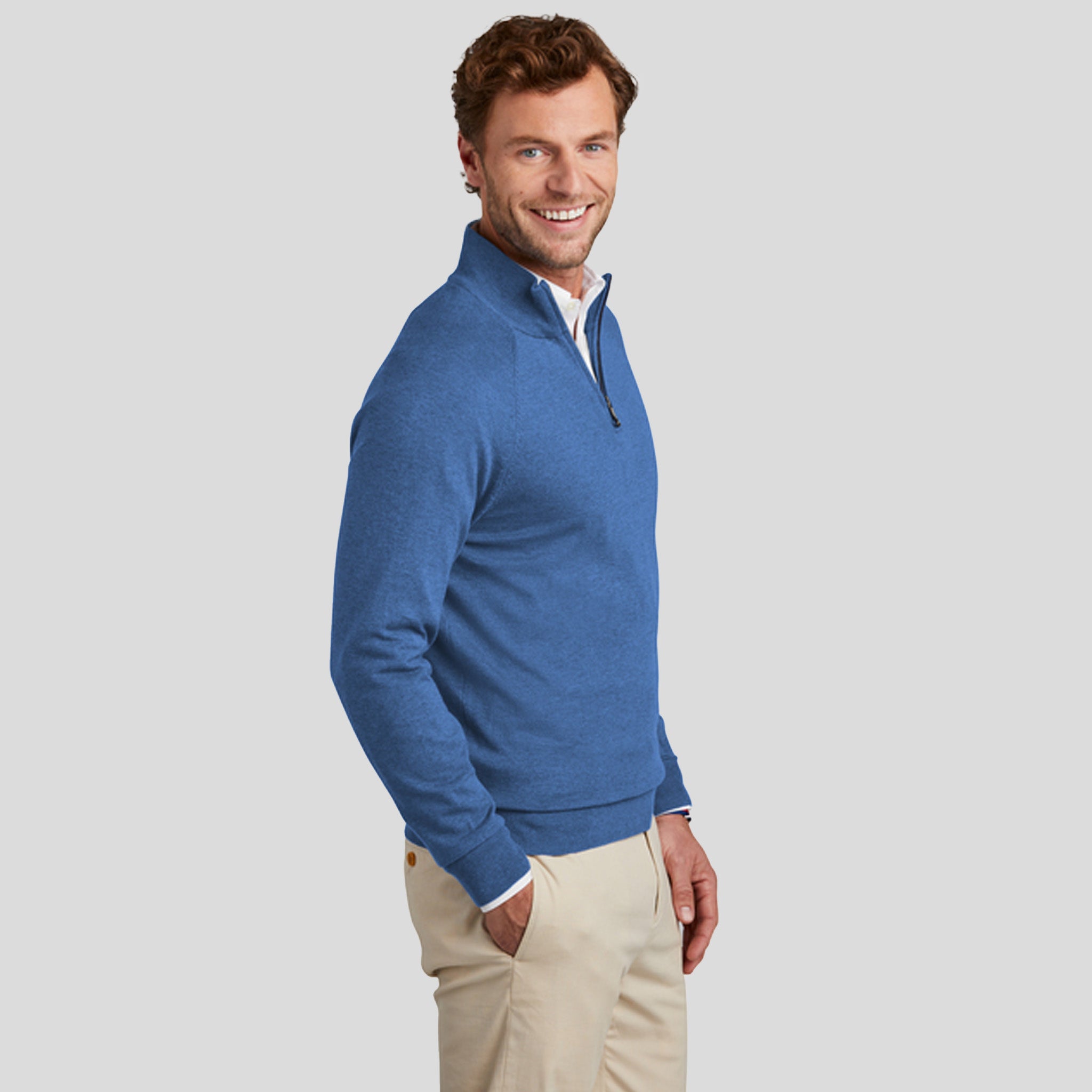 Men's Cotton Stretch 1/4-Zip Sweater | Charter Blue Heather