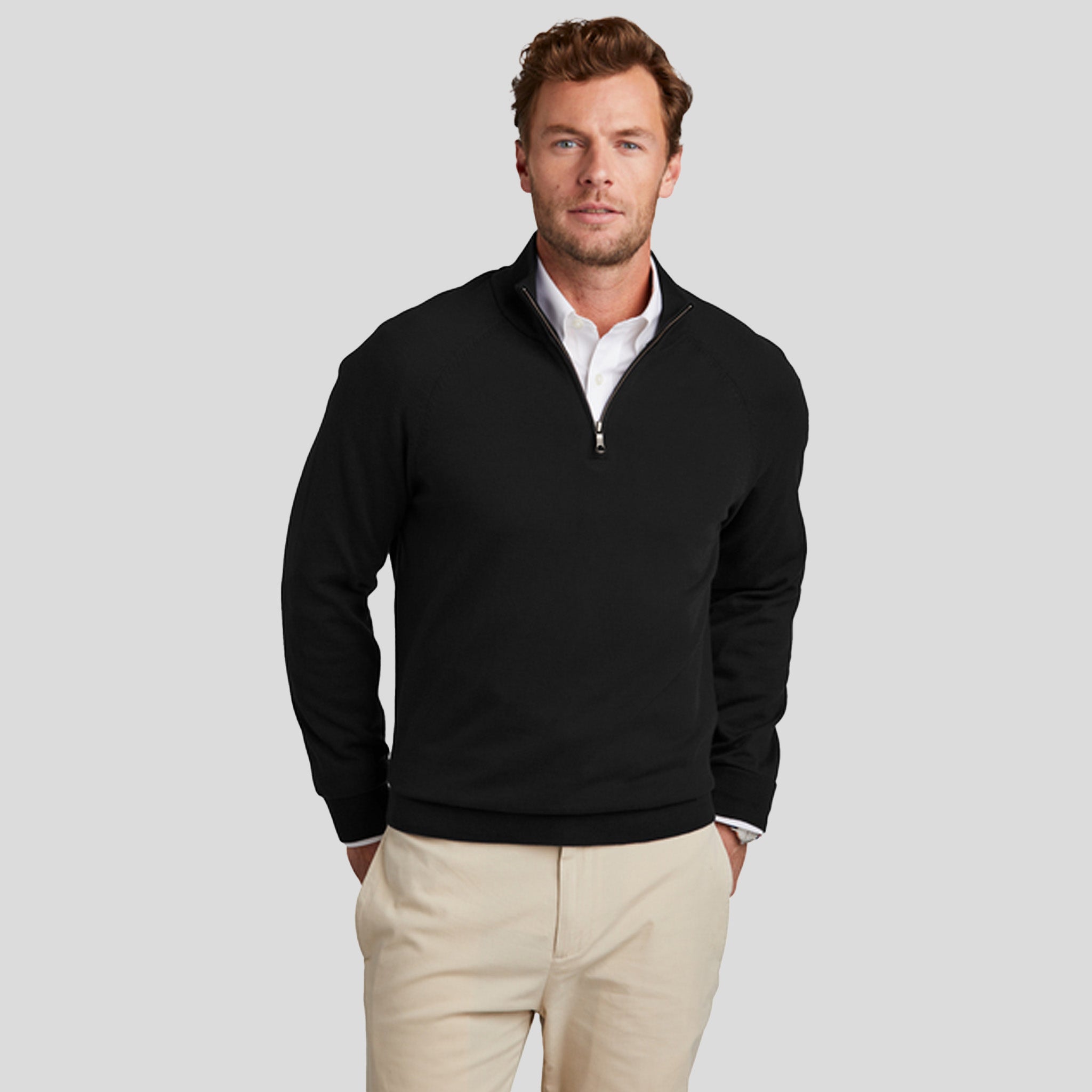 Men's Cotton Stretch 1/4-Zip Sweater | Deep Black