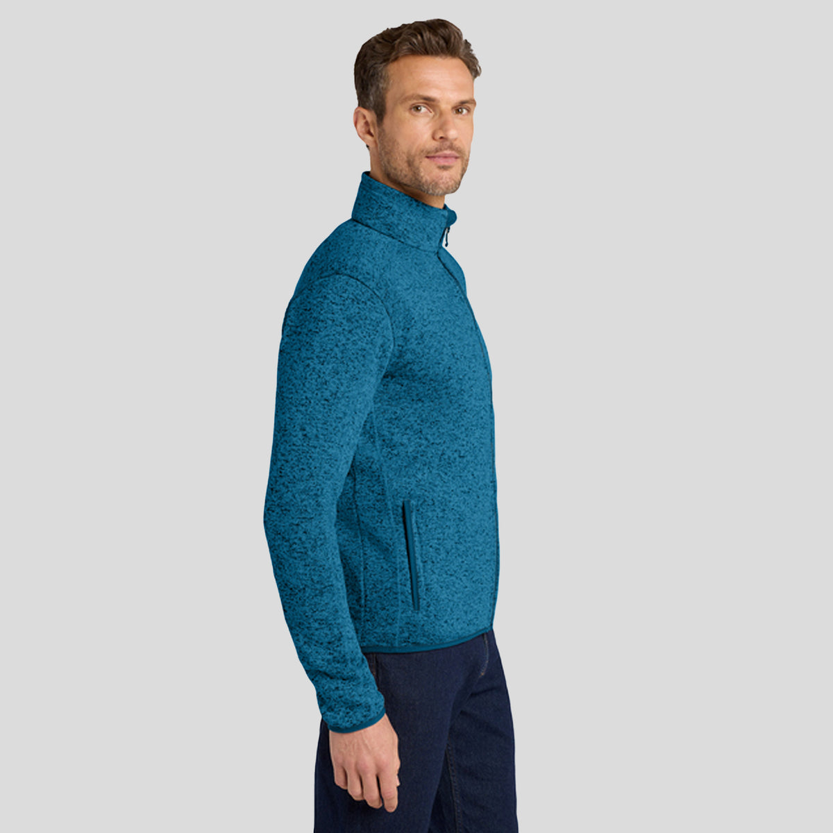 Men's Sweater Fleece Jacket | Medium Blue Heather