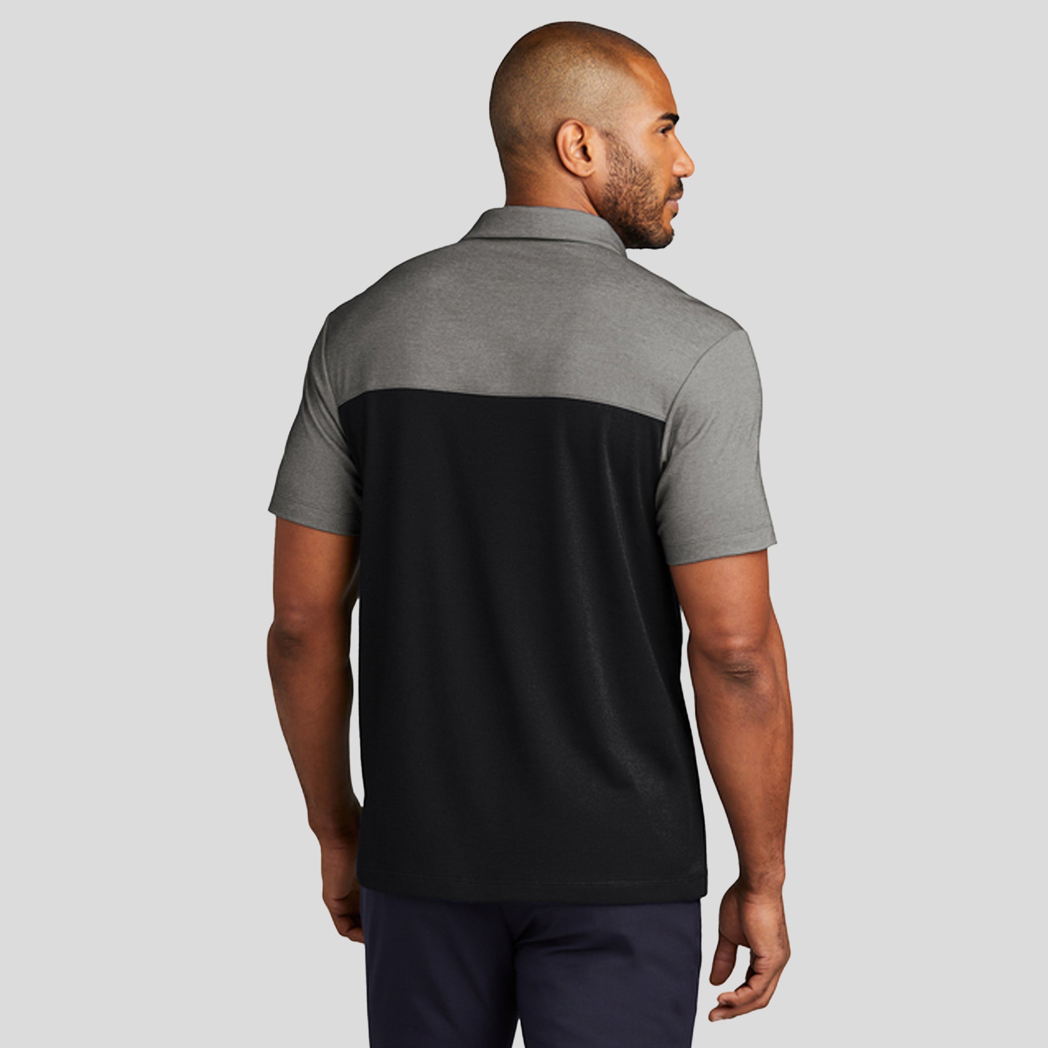 Fine Pique Blend Blocked Polo | Deep Black/Charcoal Heather