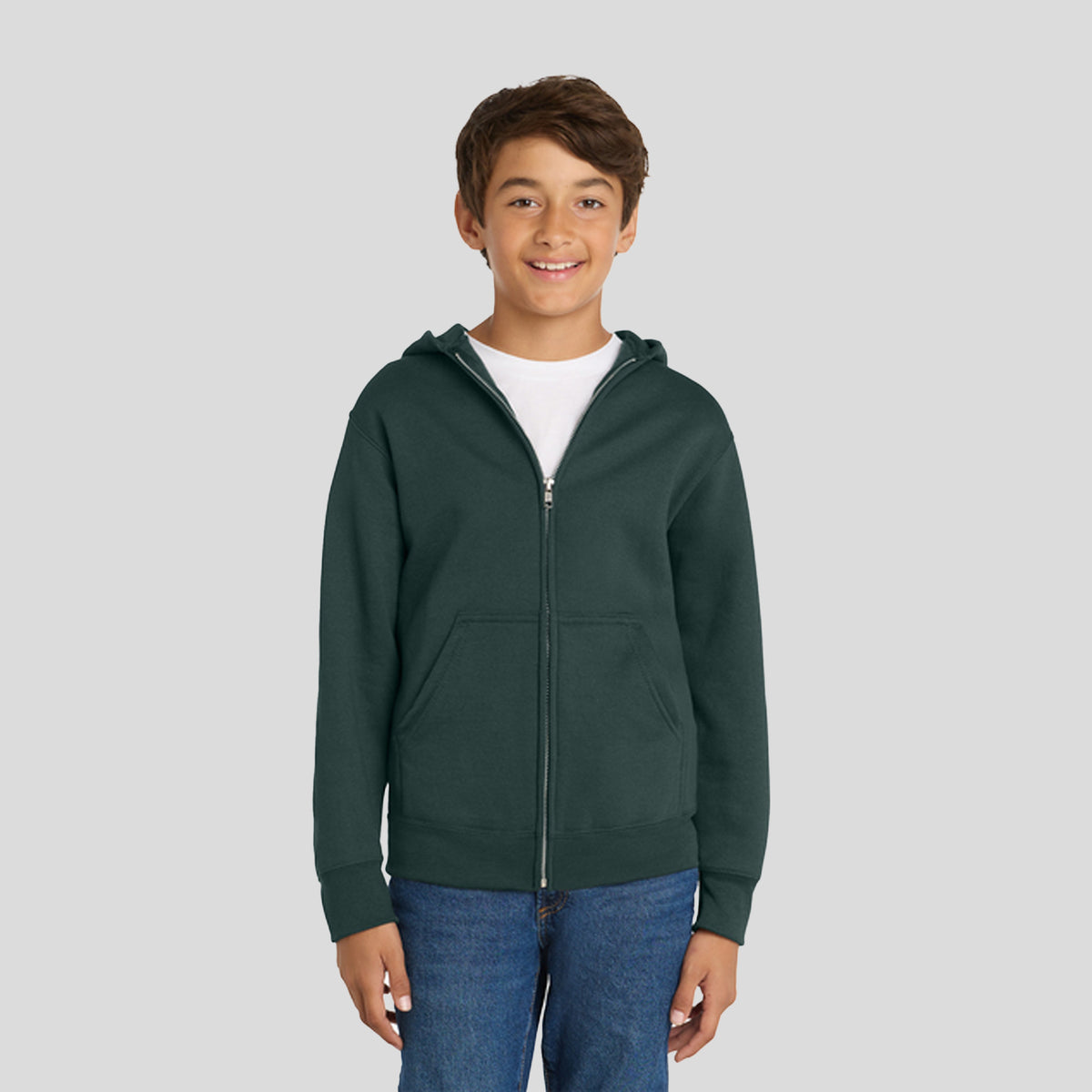 Youth Core Fleece Full-Zip Hooded Sweatshirt | Dark Green