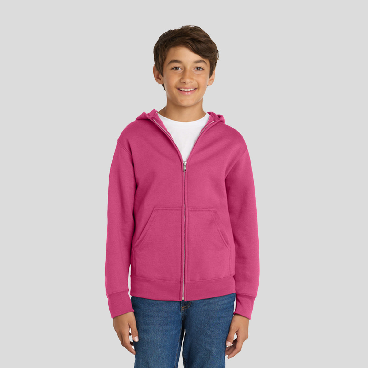 Youth Core Fleece Full-Zip Hooded Sweatshirt | Sangria