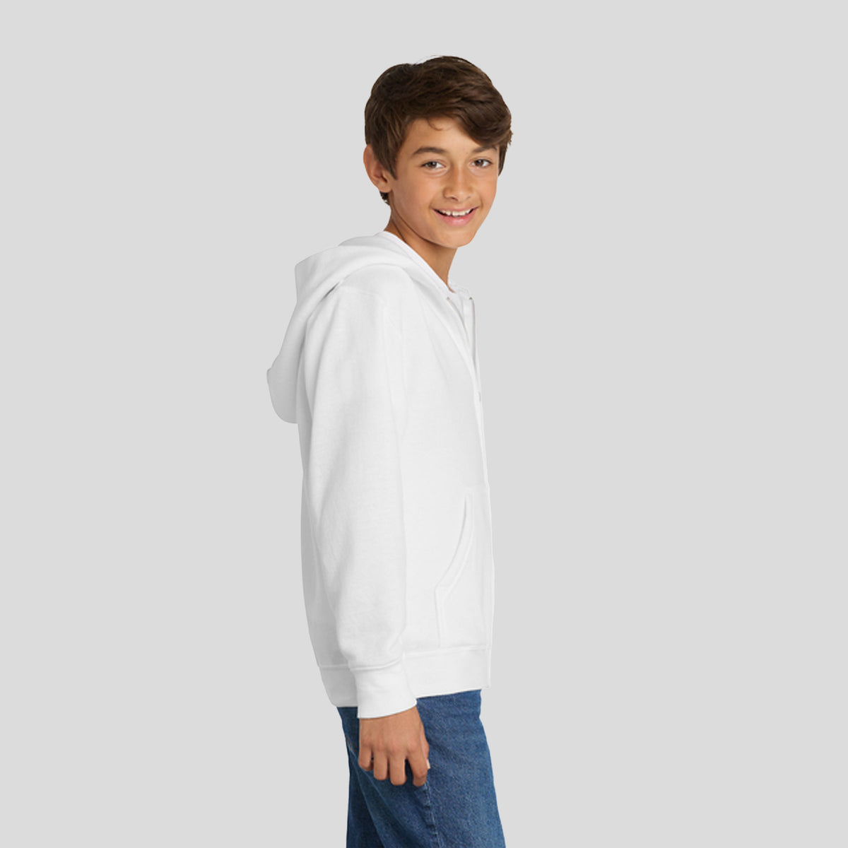 Youth Core Fleece Full-Zip Hooded Sweatshirt | White
